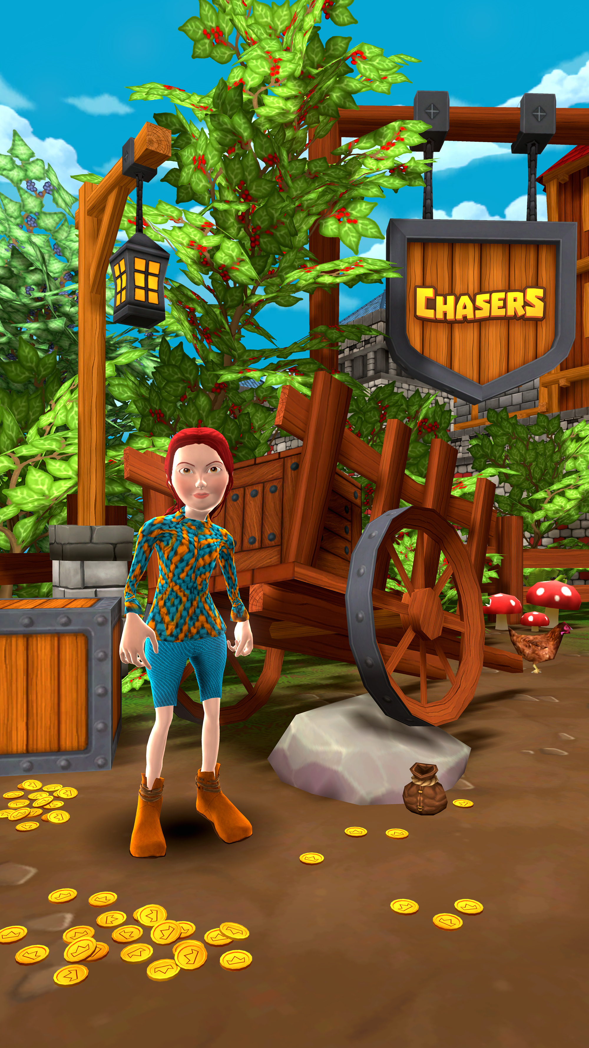 CHASERS - Character standing by a wooden cart with gold coins scattered on the ground