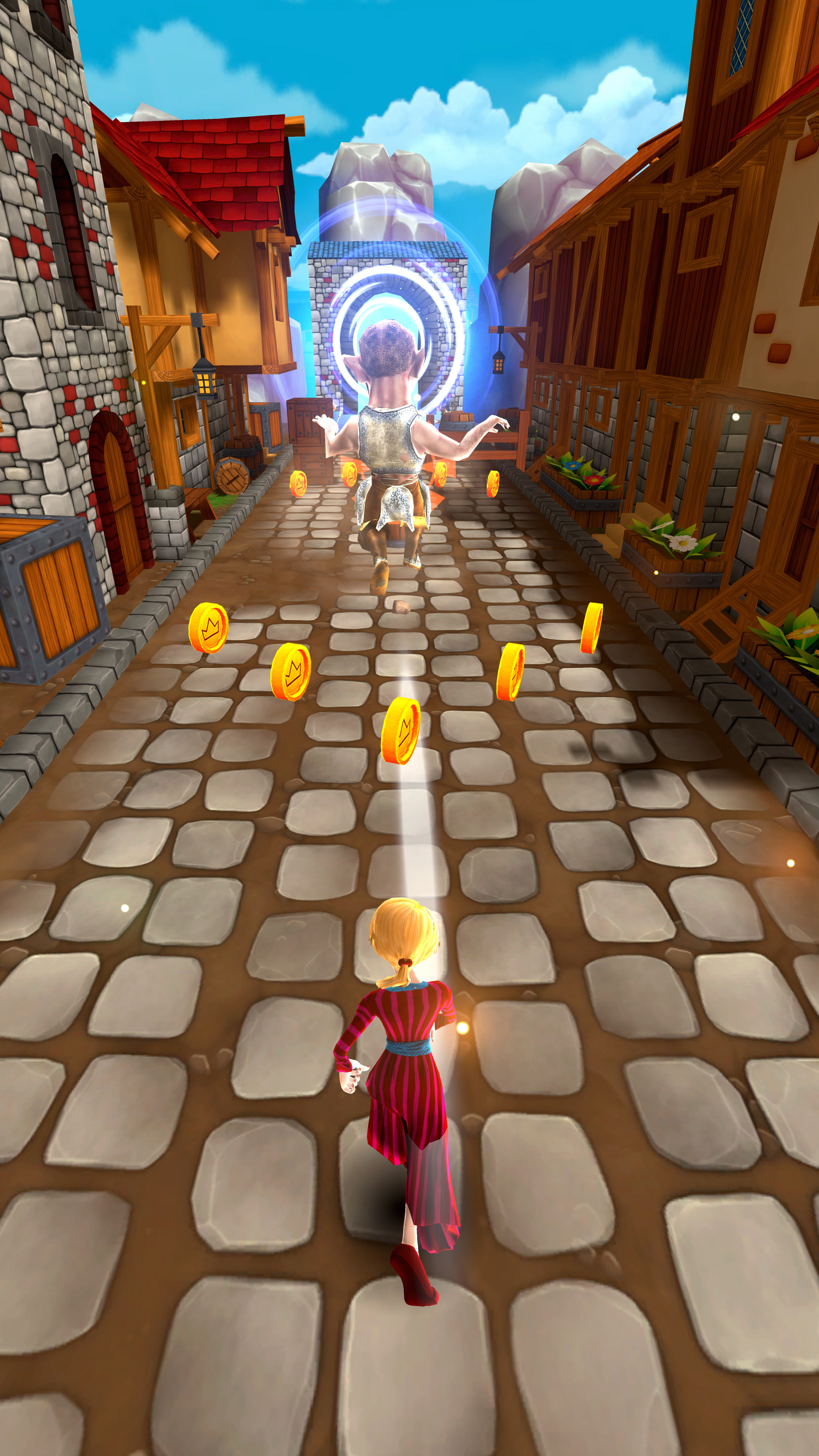 CHASERS - Character chasing an enemy toward a magic portal on cobblestone streets